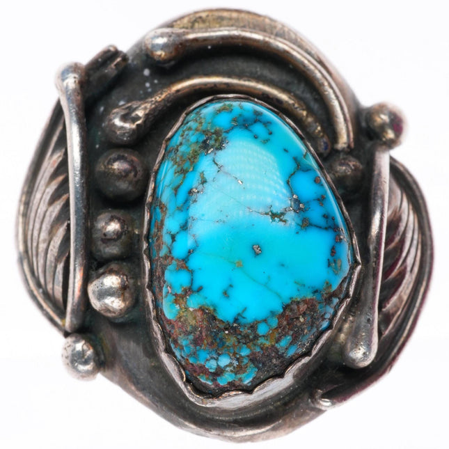 sz11 vintage Navajo sterling silver high grade turquoise size 11 men's ring