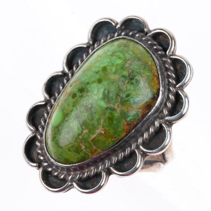 sz7 vintage Navajo Carico Lake lime green Nevada turquoise sterling silver ring