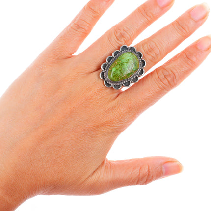 sz7 vintage Navajo Carico Lake lime green Nevada turquoise sterling silver ring