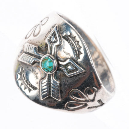 sz11.25 c1940 Navajo Fred Harvey era sterling silver arrow ring nice turquoise