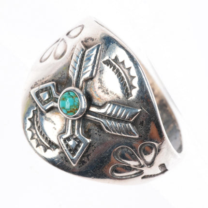 sz11.25 c1940 Navajo Fred Harvey era sterling silver arrow ring nice turquoise