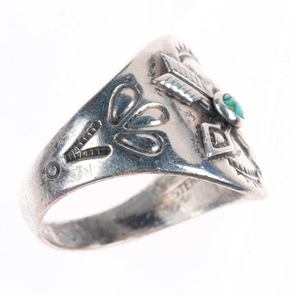 sz11.25 c1940 Navajo Fred Harvey era sterling silver arrow ring nice turquoise