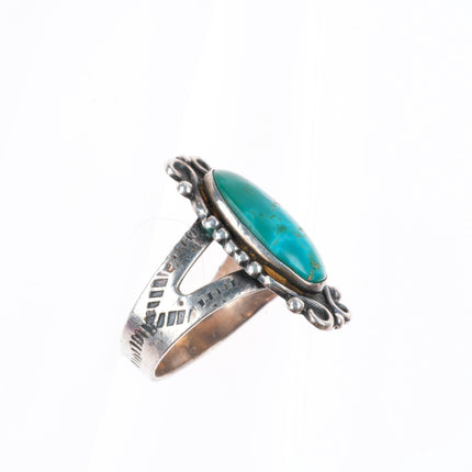 sz7 c1940 Navajo Blue Gem Turquoise sterling silver hand stamped ring