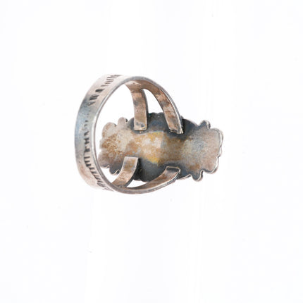 sz7 c1940 Navajo Blue Gem Turquoise sterling silver hand stamped ring