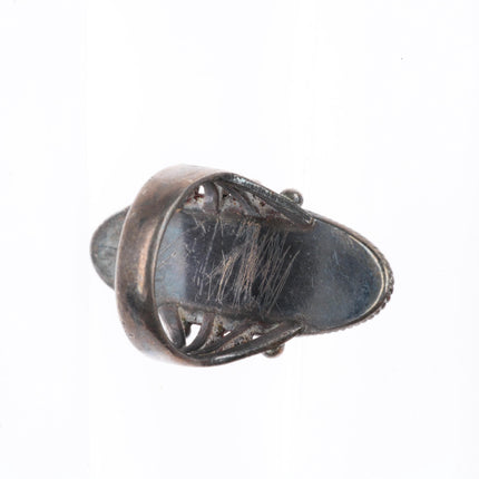 sz7 c1930 Navajo Royston Turquoise sterling silver long rope bezel ring