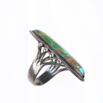 sz7 c1930 Navajo Royston Turquoise sterling silver long rope bezel ring