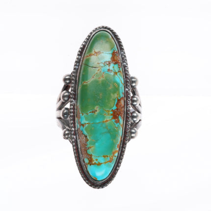 sz7 c1930 Navajo Royston Turquoise sterling silver long rope bezel ring