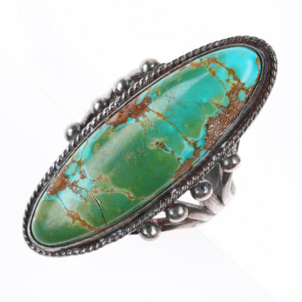 sz7 c1930 Navajo Royston Turquoise sterling silver long rope bezel ring