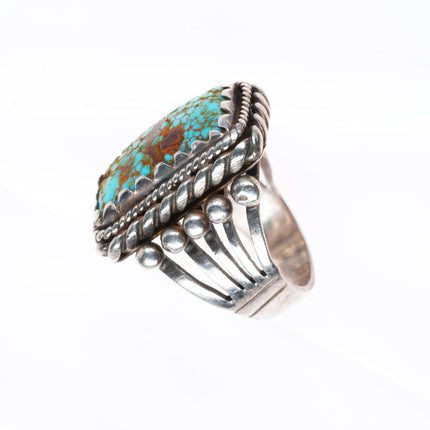 sz8.5 c1930 Navajo red spiderweb turquoise sterling silver size 8.5 ring