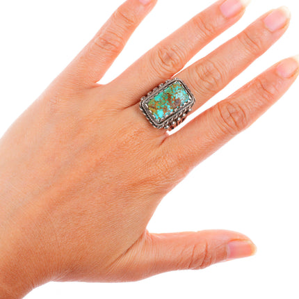 sz8.5 c1930 Navajo red spiderweb turquoise sterling silver size 8.5 ring