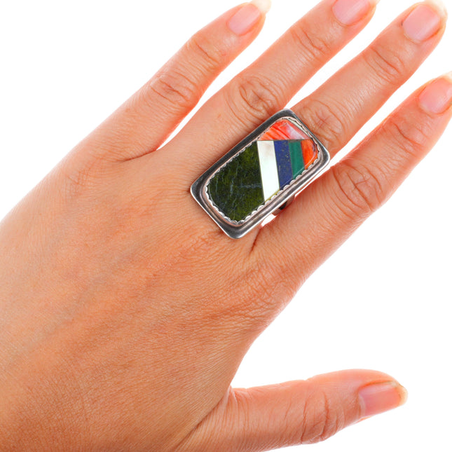 sz9 Jimmy Calabaza, “Ca’Win” Santo Domingo sterling silver inlaid ring