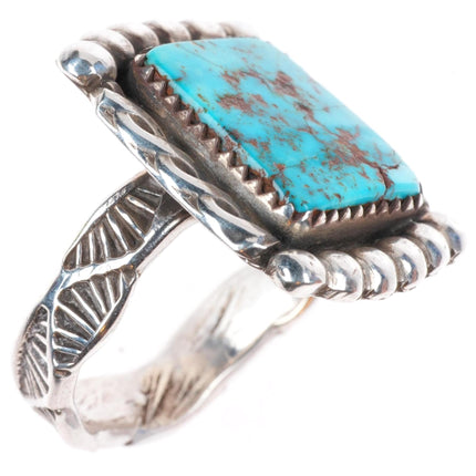 sz10 vintage Navajo sterling silver high grade turquoise deep stamped ring