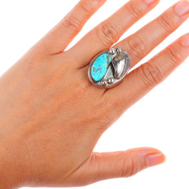 sz11 vintage Navajo sterling silver men's ring with turquoise size 11