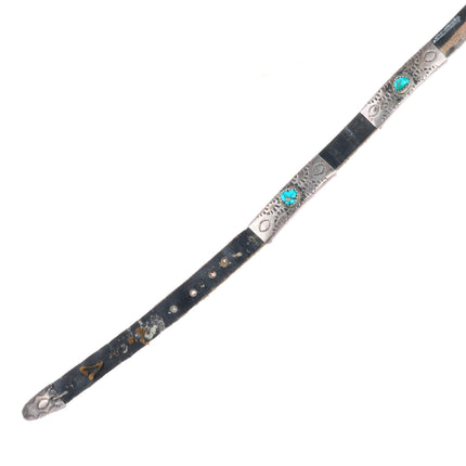 Vintage Navajo sterling silver turquoise on leather concho belt style hatband