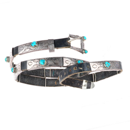Vintage Navajo sterling silver turquoise on leather concho belt style hatband