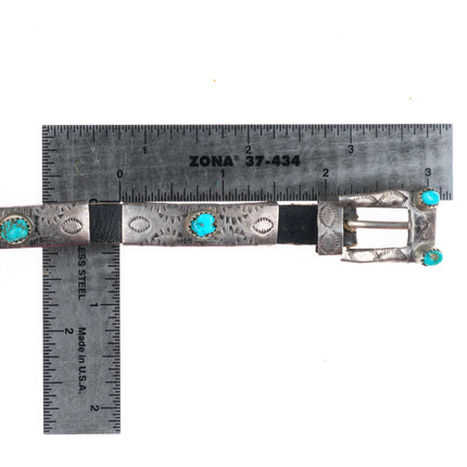 Vintage Navajo sterling silver turquoise on leather concho belt style hatband