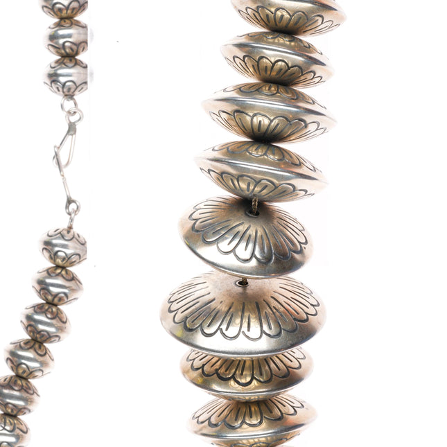 23.5" Vintage Navajo pearls sterling silver handmade/hand stamped bead necklace