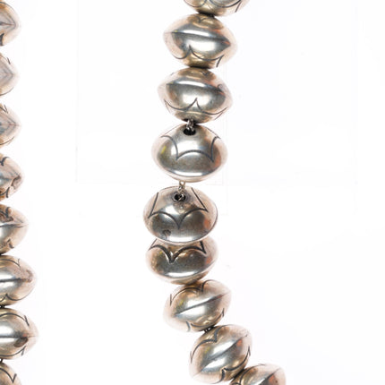 34.5" Vintage Navajo pearls sterling silver handmade/hand stamped bead necklace