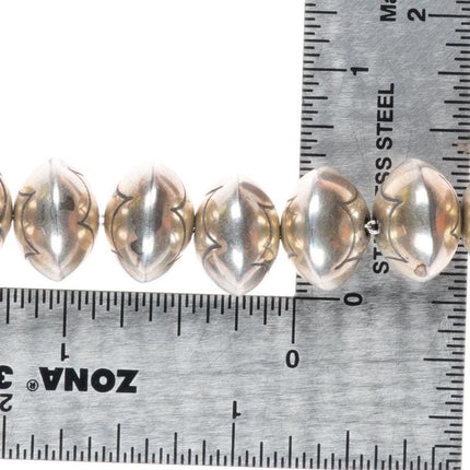 34.5" Vintage Navajo pearls sterling silver handmade/hand stamped bead necklace