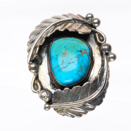 sz9.5 big vintage Navajo sterling silver feather ring with nice turquoise