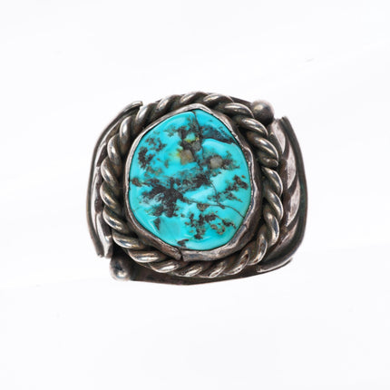 sz9.25 vintage Navajo sterling silver turquoise rope bezel size 9.25 ring