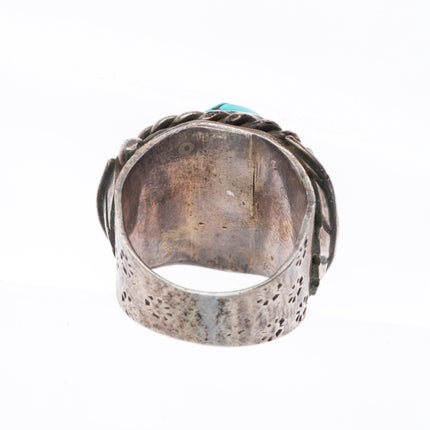sz9.25 vintage Navajo sterling silver turquoise rope bezel size 9.25 ring