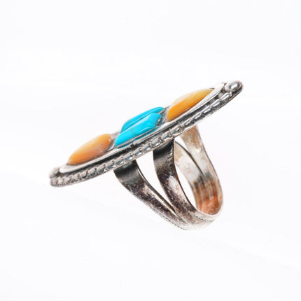 sz5 vintage Navajo sterling silver turquoise yellow mother of pearl shell ring