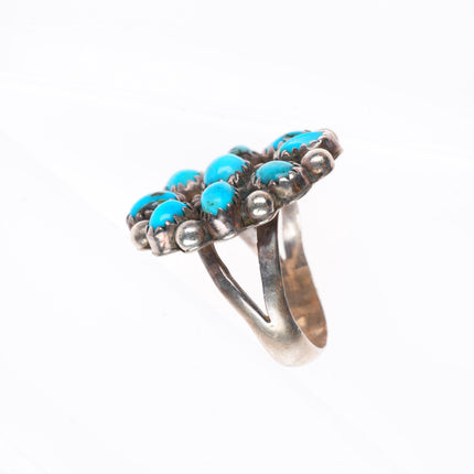 sz7.5 vintage Zuni sterling silver turquoise cluster size 7.5 ring