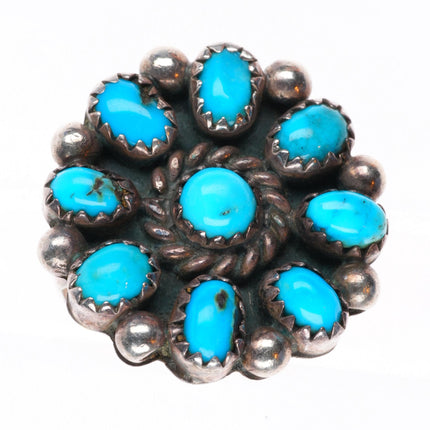 sz7.5 vintage Zuni sterling silver turquoise cluster size 7.5 ring