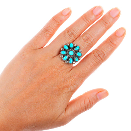 sz7.5 vintage Zuni sterling silver turquoise cluster size 7.5 ring