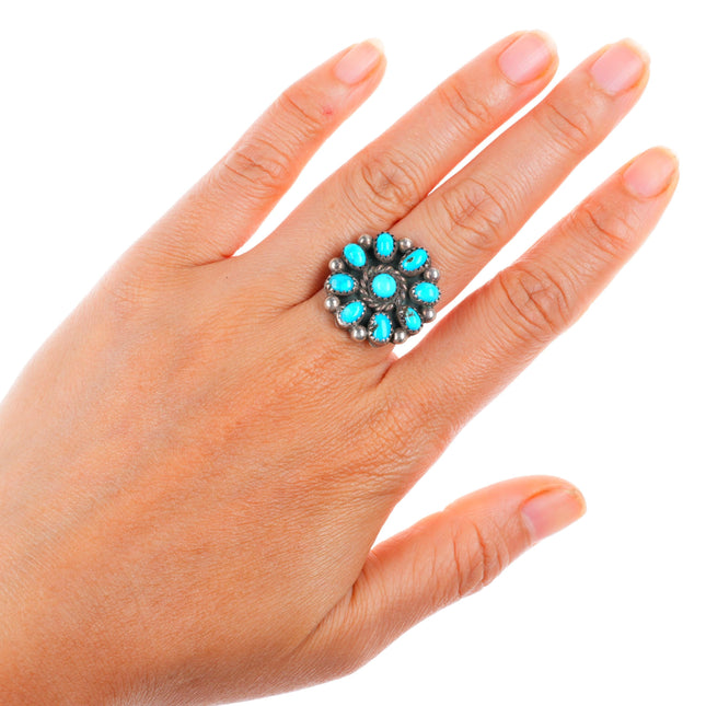 sz7.5 vintage Zuni sterling silver turquoise cluster size 7.5 ring