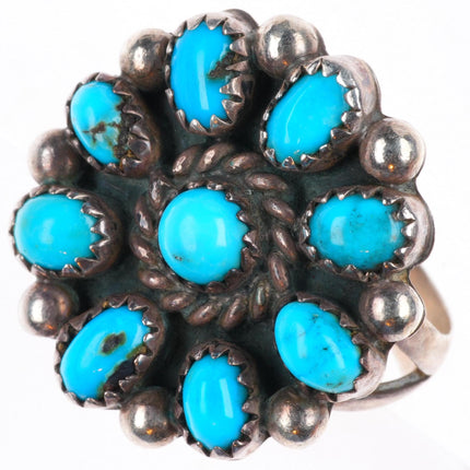 sz7.5 vintage Zuni sterling silver turquoise cluster size 7.5 ring