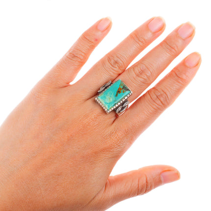 sz9 vintage Navajo sterling silver green turquoise size 9 ring