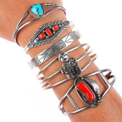 6.4"-6.7" Vintage southwest/Navajo sterling silver cuff bracelet lot turquoise