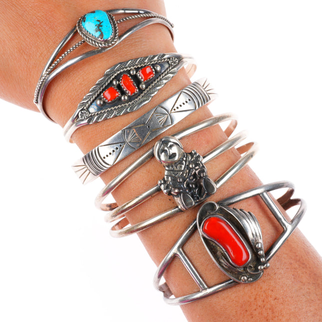 6.4"-6.7" Vintage southwest/Navajo sterling silver cuff bracelet lot turquoise