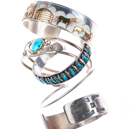 5.5"-6.5" Vintage southwest/Navajo sterling silver cuff bracelet lot turquoise