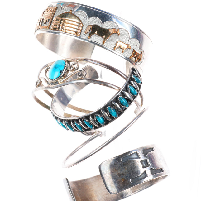 5.5"-6.5" Vintage southwest/Navajo sterling silver cuff bracelet lot turquoise