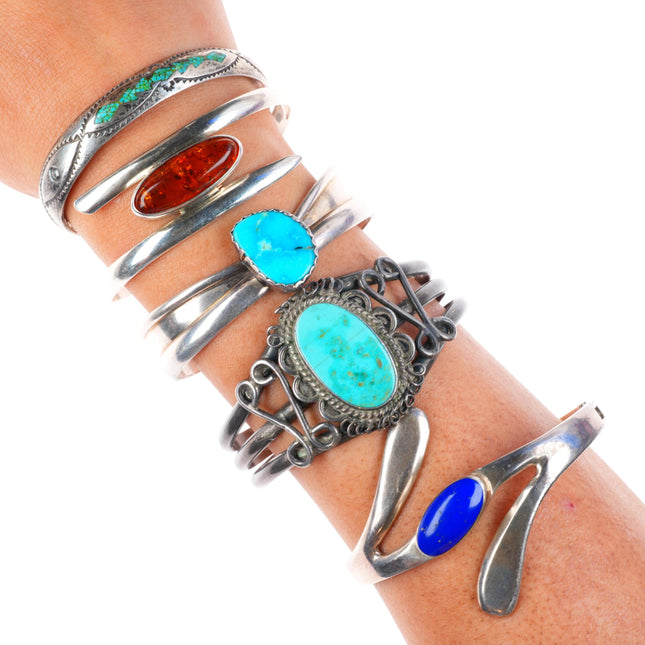 6.3"-7" Vintage southwest/Navajo sterling silver cuff bracelet lot turquoise