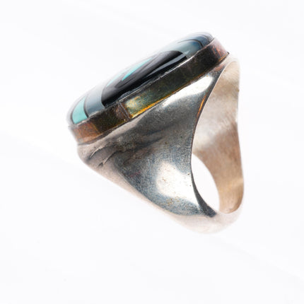 sz11 Vintage Zuni sterling silver large intarsia inlay size 11 men's ring