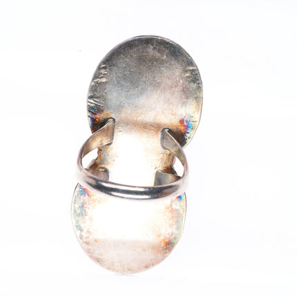 sz9 vintage Navajo sterling silver mother of pearl long 2 stone size 9 ring
