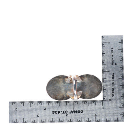 sz9 vintage Navajo sterling silver mother of pearl long 2 stone size 9 ring