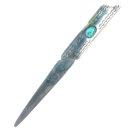 Vintage Navajo sterling silver deep stamped letter opener nice turquoise