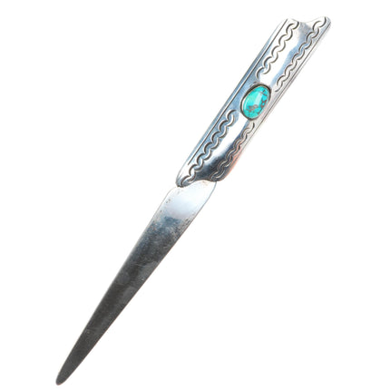 Vintage Navajo sterling silver deep stamped letter opener nice turquoise