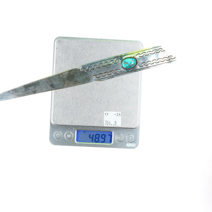 Vintage Navajo sterling silver deep stamped letter opener nice turquoise