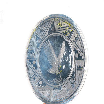 White Buffalo-Comanche Mike Perez sterling silver engraved eagle decorative dish
