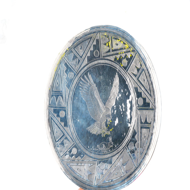 White Buffalo-Comanche Mike Perez sterling silver engraved eagle decorative dish