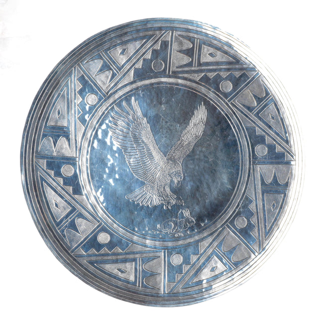 White Buffalo-Comanche Mike Perez sterling silver engraved eagle decorative dish