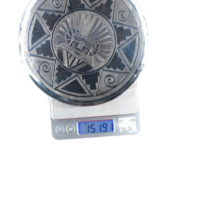White Buffalo-Comanche Mike Perez sterling silver engraved kachina dish