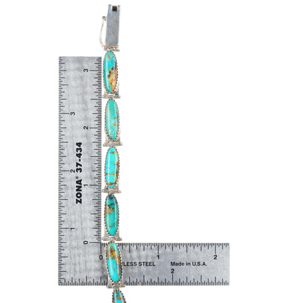 6.2" Delford Yazzie Sterling silver link bracelet with nice turquoise