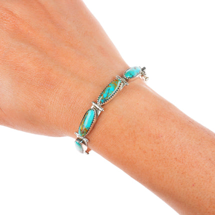 6.2" Delford Yazzie Sterling silver link bracelet with nice turquoise